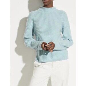 💕VINCE💕 Ribbed Mock Neck Wool Cashmere Blend Sweater ~ Heather Aria Blue M NWT